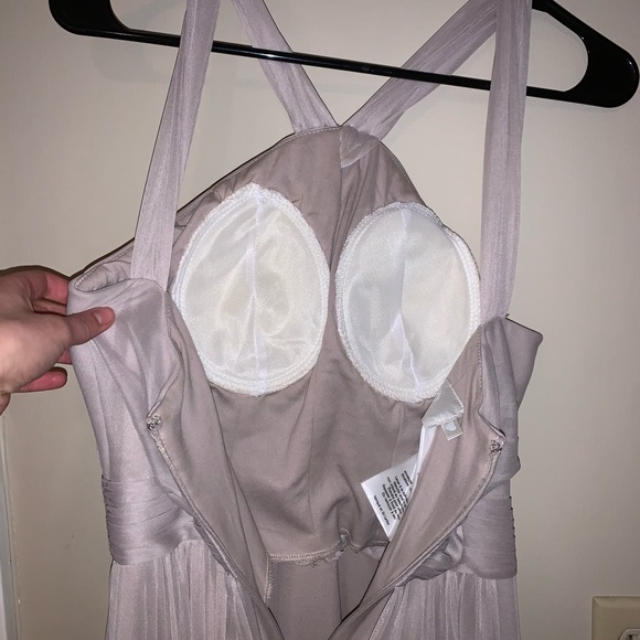 David’s bridal y-neck prom dress in taupe - Picture 5 of 8